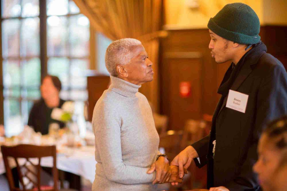 Mary Frances Berry speaks with a participant